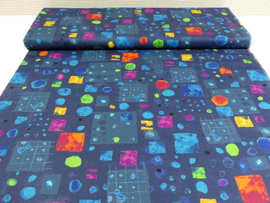 Preview: Patchworkstoff Windham Fabrics Presents tiefblau mit Karos und Kreisen in rot, gelb, grün